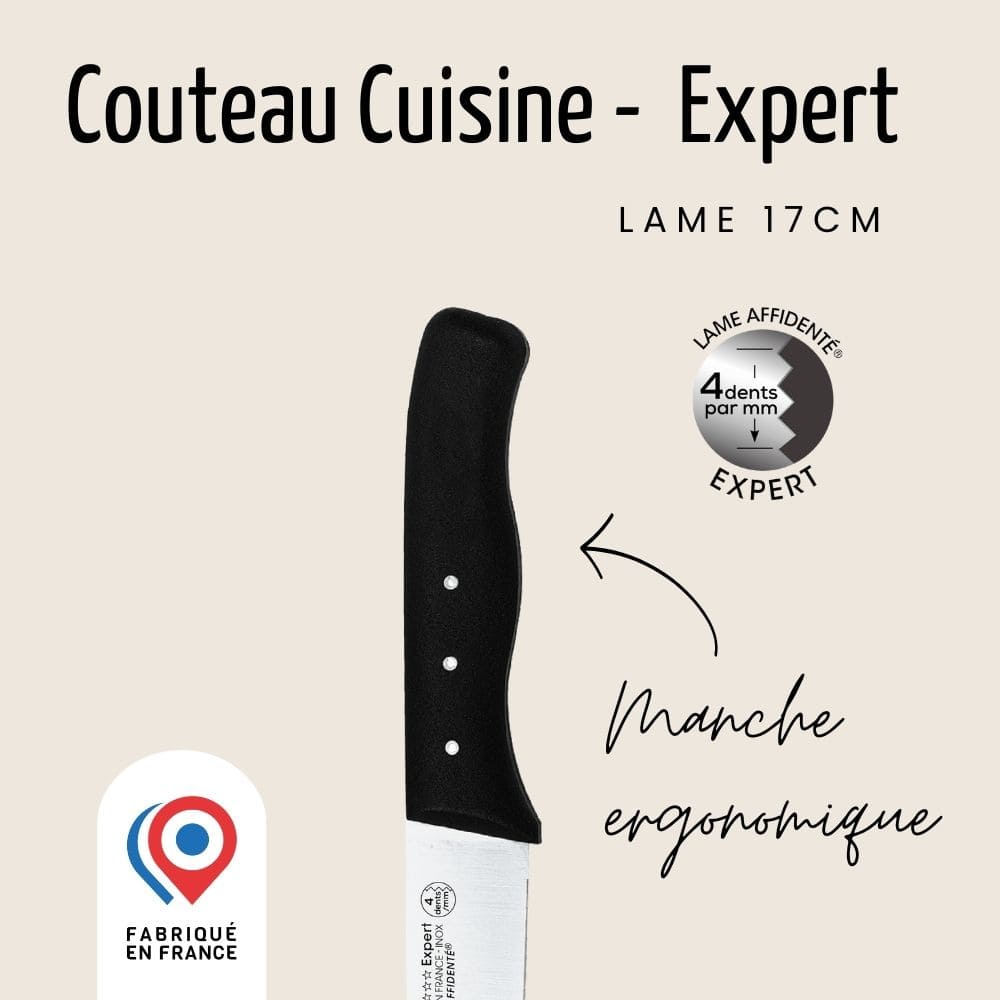 Couteau de Cuisine - Lame 17 cm - Noir | Expert Affidenté®