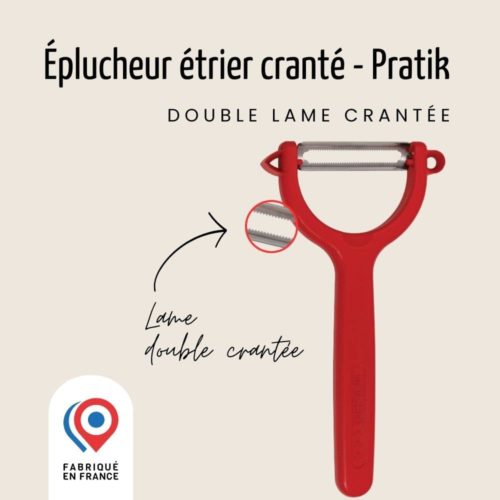 éplucheur-à-étrier-cranté-double-lame-manche rouge